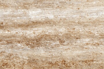 Fototapeta premium Travertine Stone Close-Up Beige Tan Layered Porous Texture, Natural Limestone Striations Material Macro, Architecture Interior Design