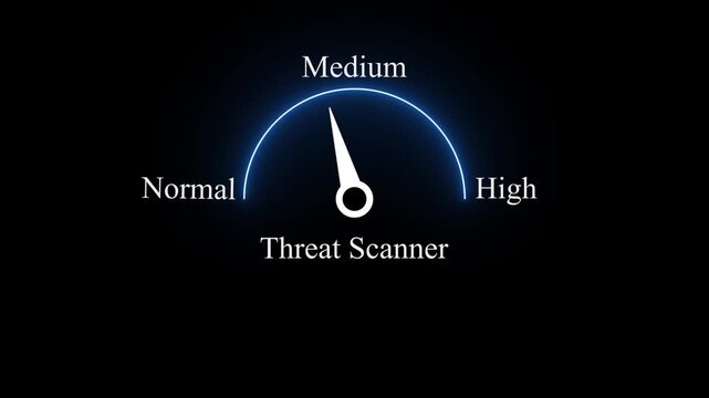 Futuristic threat scanner u i with medium and normal risk levels in dark cyberpunk interface