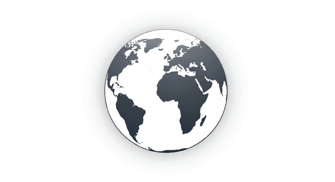 Gray and white illustration of the Earth with continents on a transparent background