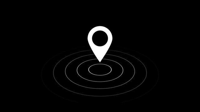 black and white color location icon animation on black background. GPS pointer concept