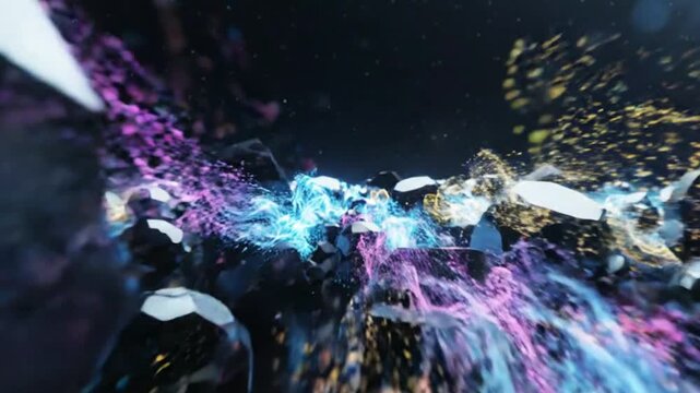 Abstract Cosmic Nebula with Glowing Particles, Space Exploration, Galaxies, Deep Universe