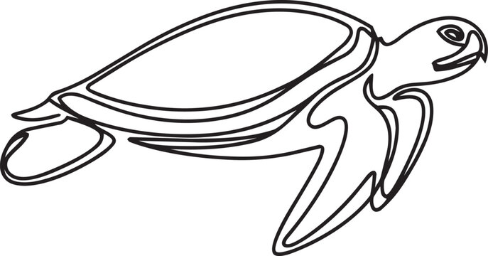 Black line drawing of a sea turtle swimming in a simple style