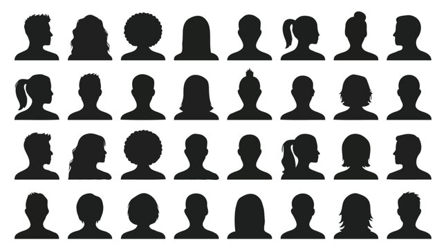 Avatars silhouette mega collection, human head and shoulders profile icons for anonymous users and social media