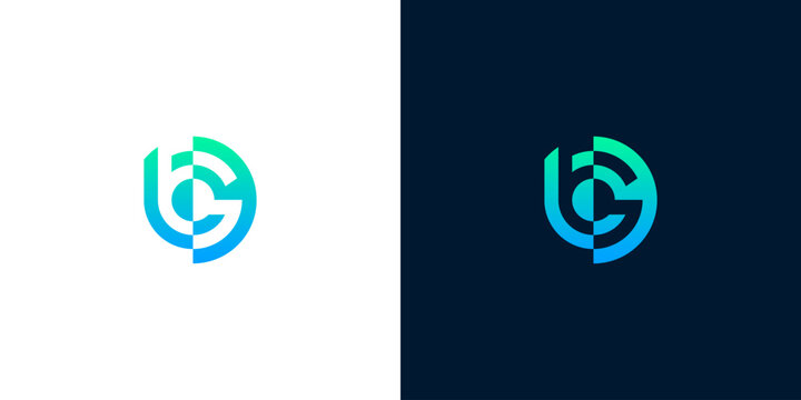 Abstract letter logo designs featuring a circular 'U' and 'C' shape with a gradient of blue and green hues