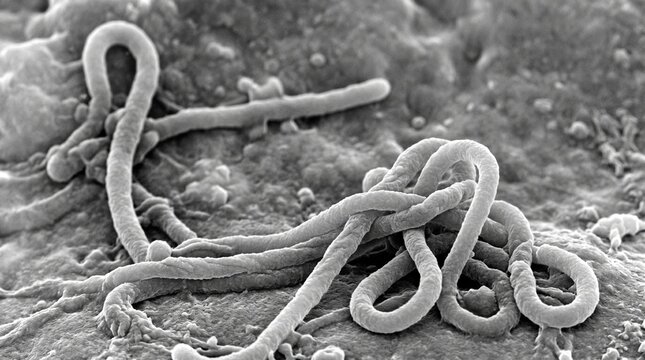 Scanning electron micrograph of ebola virus particles