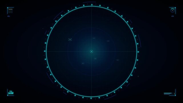 Advanced holographic radar display with targeting reticle and data readouts in a dark futuristic environment