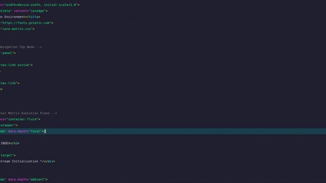 Dynamic motion showcasing complex computer code and programming language syntax in a high-tech digital environment.