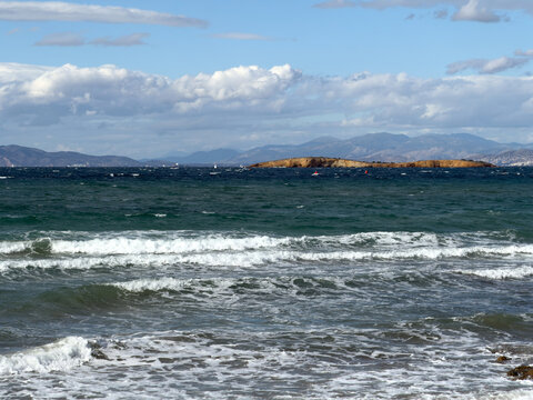 Sunny coastal view from Kavouri Beach in Attica Greece