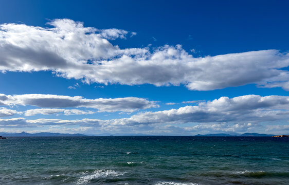 Dramatic cloud formations over the Aegean Sea near Vouliagmeni in Attica Greece on an autumn day