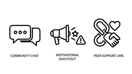 Fototapeta premium Social communication and support icons featuring community chat motivational shoutout peer support link communication community motivational shoutout connection megaphone triangle