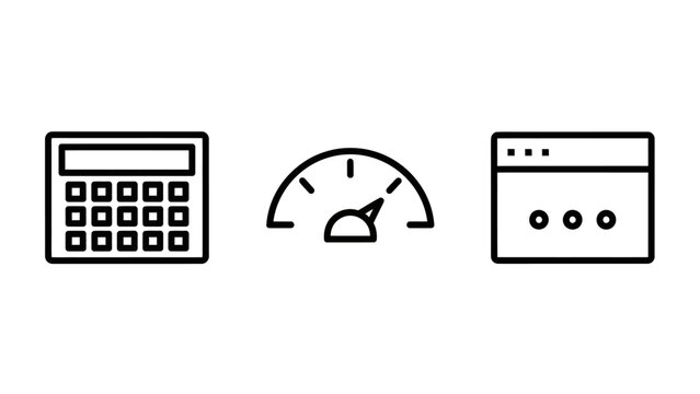 Business performance metrics and digital interface monitoring icons with calculator speedometer interface performance analysis dashboard software business calculation progress technology