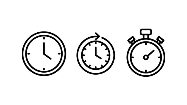 Time management and tracking icons including clock refresh timer stopwatch with management stopwatch schedule tracking duration interval measurement deadline planning efficiency productivity