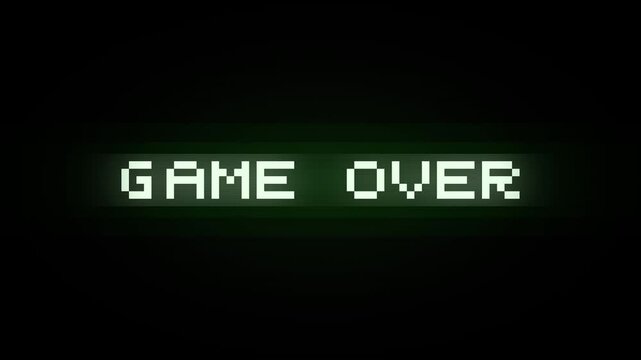 Retro pixelated green glowing text GAME OVER on a dark black background with scanlines