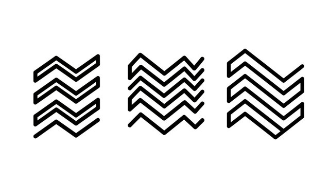 Set of three geometric abstract zigzag pattern icons with geometric abstract graphics vibration repetition minimalist structure background decoration monochrome elemental illustration