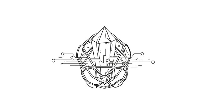 Abstract geometric crystal with circuit lines, data and technology concept on isolated white background