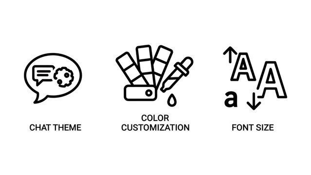 User interface customization icons for chat theme color selection and font size adjustment with interface customization settings typography adjustment messenger software preference characters