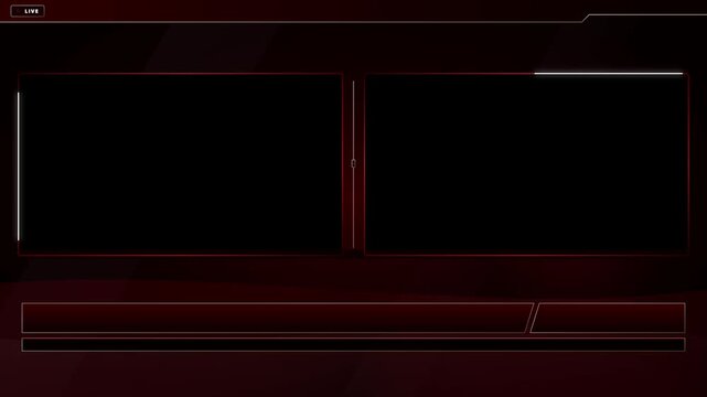 Sleek dual screen broadcast template with live indicator and red border details