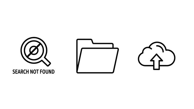 System file and cloud sync icons featuring search not found document folder and cloud upload document magnifying transfer computer internet directory application management interface
