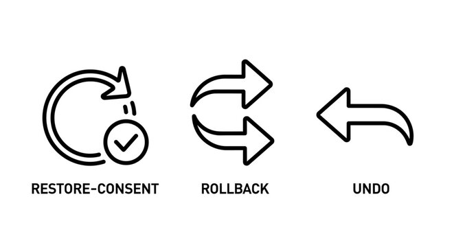 Data management icons for restore consent rollback and undo actions with rollback circular database settings security software computer application interface navigation management