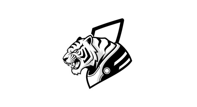 Fierce Tiger Head Wearing Futuristic Gear, representing strength and modern competitive gaming on an isolated white background.