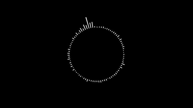 Glowing circle audio spectrum visualizer animation on transparent background. White circular audio spectrum visualizer. Circular interface audio voice music sound spectrum equalizer.