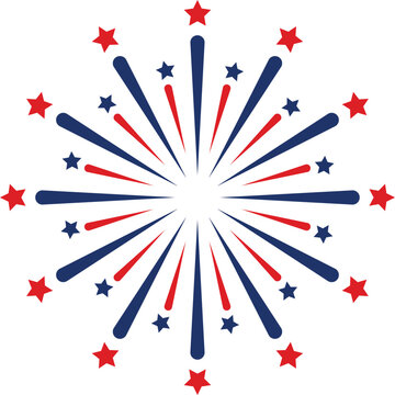 Patriotic firework design with red blue stars
