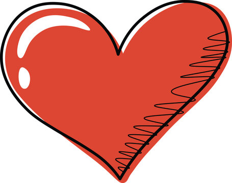Hand drawn red heart illustration with stitching valentine's day graphic isolated vector artwork