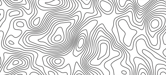A high-quality seamless pattern featuring black topographic contour lines on a white background. Ideal for cartography, geography themes, or outdoor adventure branding. © selaras