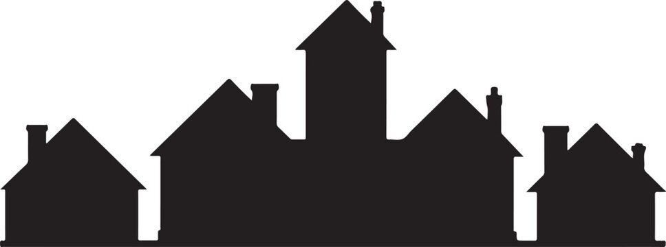 Residential neighborhood architectural house silhouettes depicting suburban family lifestyle housing development property estate.
