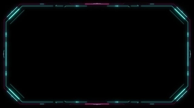 Octagonal digital frame with vibrant cyan and magenta neon light accents on black