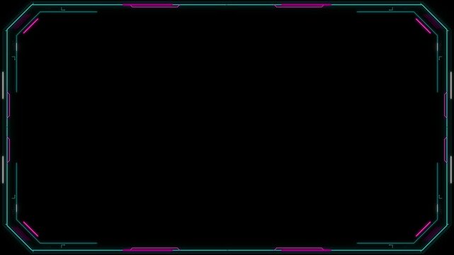 Futuristic digital frame with glowing cyan and magenta neon lines on a black background
