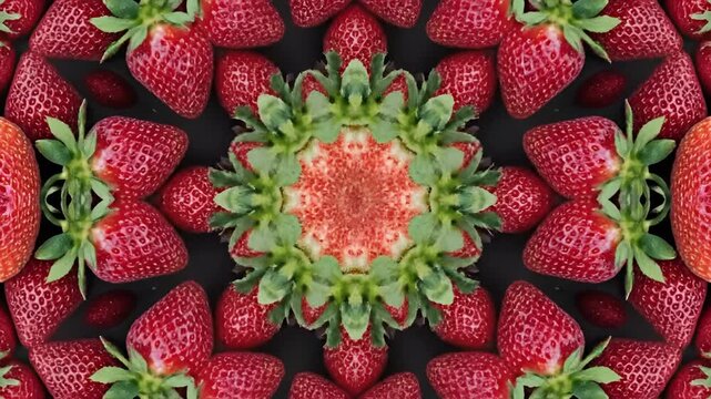 Kaleidoscope Pattern of Fresh Strawberries Close Up Macro View.