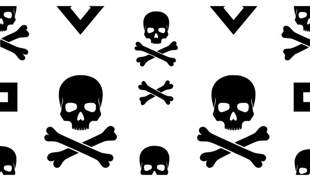 Modern skull crossbone black white vector pattern with seamless gothic illustration