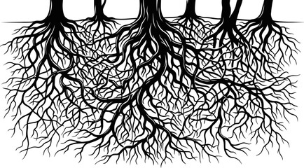Illustration of tree roots spreading underground in a network pattern © Pixel Verses