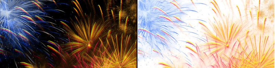 Bright abstract fireworks explode in night sky with vibrant colors festive celebration. © MatStudio