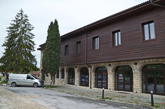 View of the Inn Complex with accommodation, dining and event facilities, built in the spirit of medieval Bulgarian boyar style, Neofit Rilski, Bulgaria 