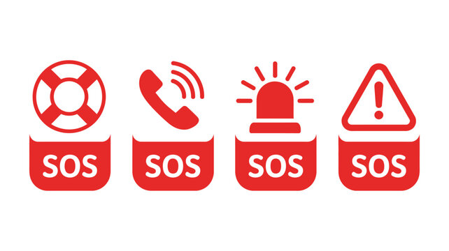 Urgent SOS icons for water safety and emergency response, communicating help needed in maritime distress situations, vector design for rescue services, ocean safety alerts, and emergency communication
