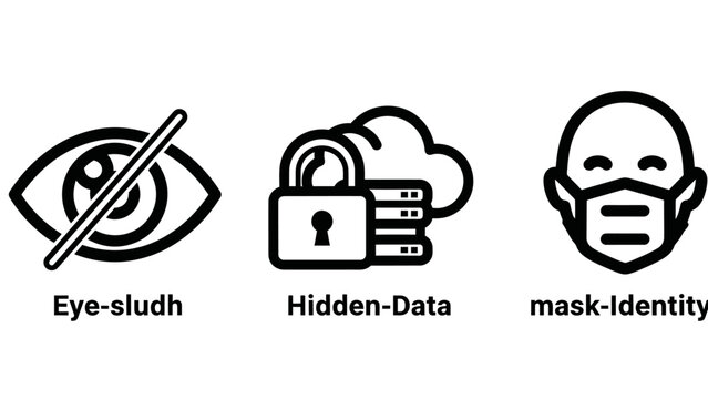 Privacy tracking prevention and mask identity icons with face mask tracking identity anonymity security protection isolated internet surveillance anonymize incognito anonymous confidential