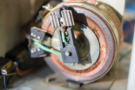 Copper coil component inside an automatic voltage regulator or servo stabilizer device.