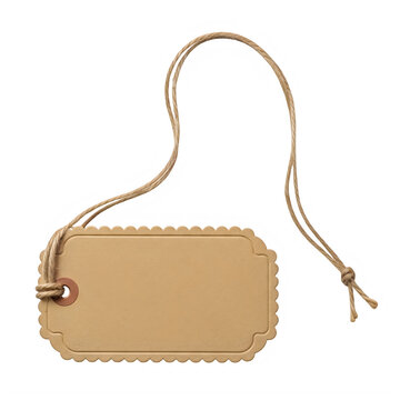 Blank brown paper tag with colorful string on white background