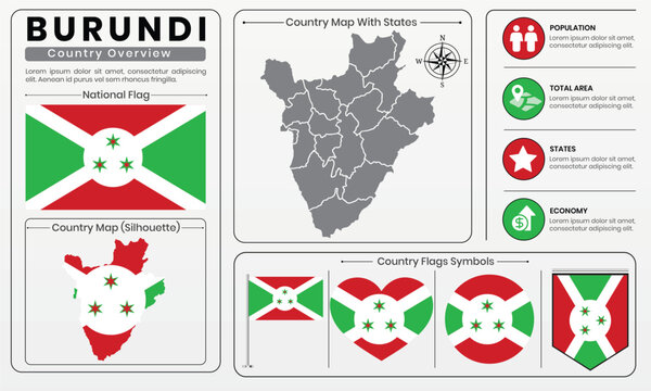 Burundi Political Country Map with National Flag Editable Vector InfographicBurundi Political Country Map with National Flag Editable Vector Infographic