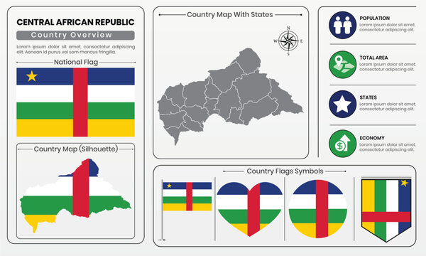 Central African Republic Political Country Map with National Flag Vector SetCentral African Republic Political Country Map with National Flag Vector Set