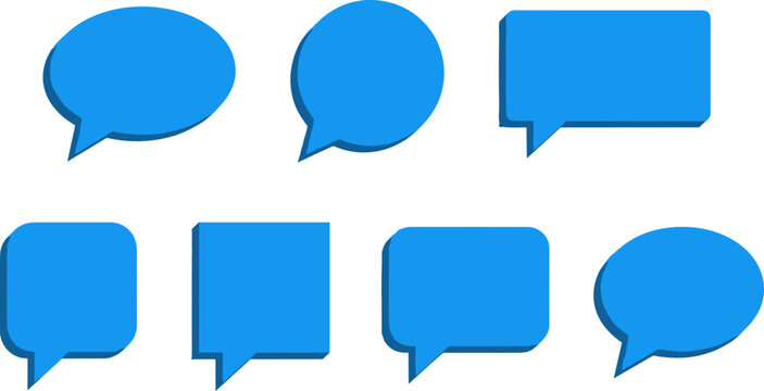 Blue Speech Bubble Icon Collection Featuring Rounded and Square Chat Symbols for Messaging, Communication and Social Media Design