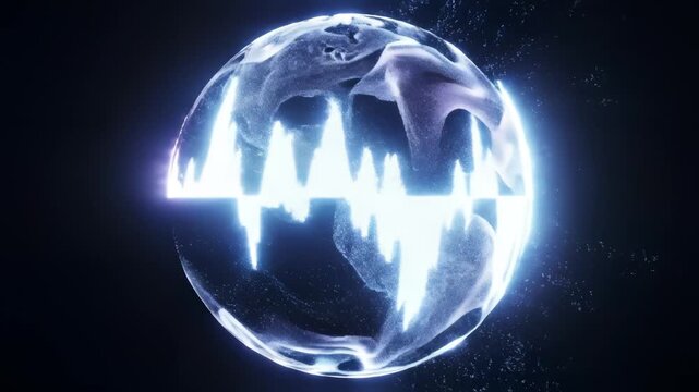 Abstract glowing sphere with mountainlike pattern emphasizing sleek aesthetics and strong visual impact