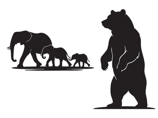 elephant family with bear silhouette vector on white background  © Md