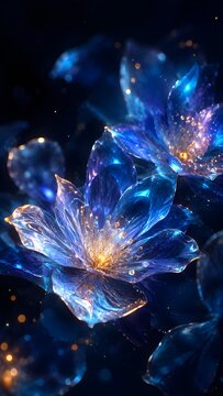Glowing blue and purple fractal energy explodes in a bright fantasy space illustration with sparkling starlight and motion blur