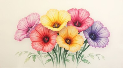 Fototapeta premium Beautiful bouquet of colorful watercolor flowers on a soft background.
