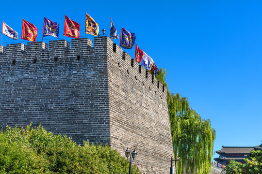 Ancient City Wall Park Flags Guardtower Beijing China