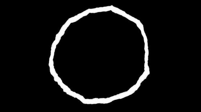 White chalk circle drawing animation on a black background with a textured pencil effect for education videos and creative presentation highlights.