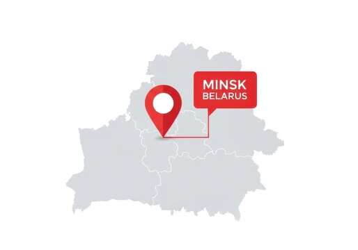 Map of belarus with a red location pin pointing to minsk